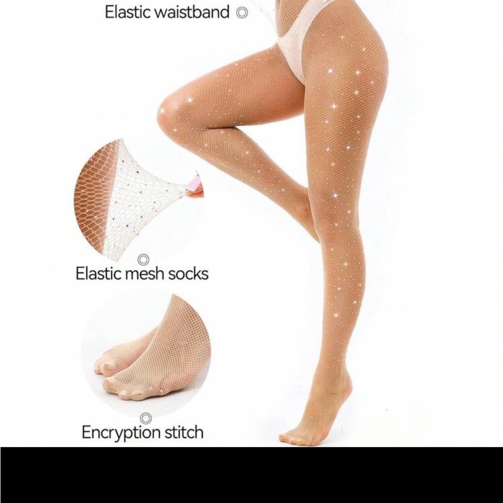Elegant Beige Rhinestone Tights nwt - Picture 3 of 8
